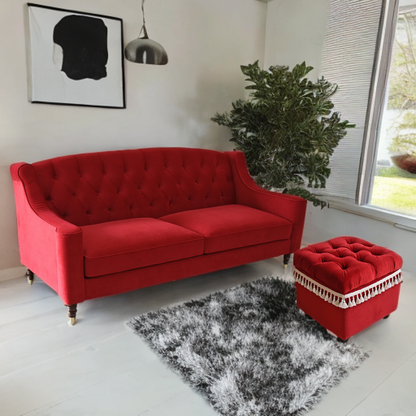 ベルベッド張り クラシック3人掛けソファ/ 赤が映えるホテルライクなラグジュアリーインテリア【送料無料】