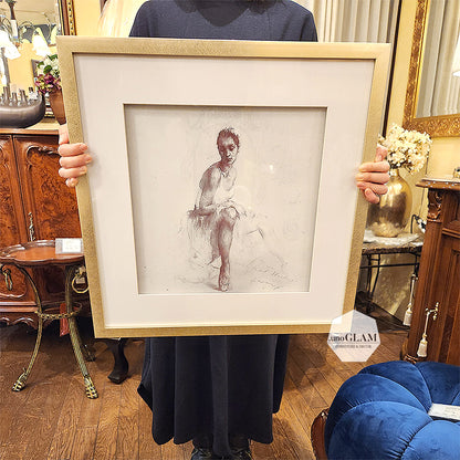 バレリーナ額絵/モダン絵画（ ゴールド額装付き）2枚セット