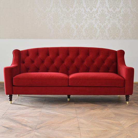 ベルベッド張り クラシック3人掛けソファ/ 赤が映えるホテルライクなラグジュアリーインテリア【送料無料】
