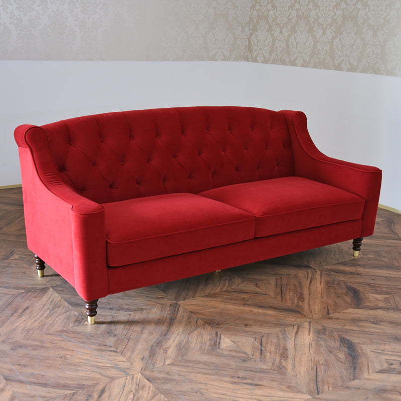 ベルベッド張り クラシック3人掛けソファ/ 赤が映えるホテルライクなラグジュアリーインテリア【送料無料】