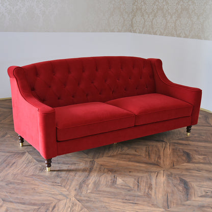 ベルベッド張り クラシック3人掛けソファ/ 赤が映えるホテルライクなラグジュアリーインテリア【送料無料】