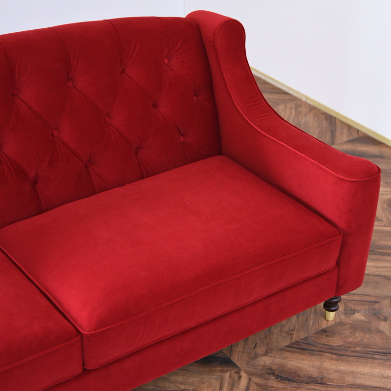 ベルベッド張り クラシック3人掛けソファ/ 赤が映えるホテルライクなラグジュアリーインテリア【送料無料】
