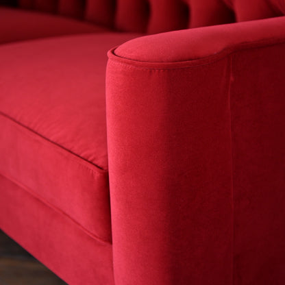 ベルベッド張り クラシック3人掛けソファ/ 赤が映えるホテルライクなラグジュアリーインテリア【送料無料】