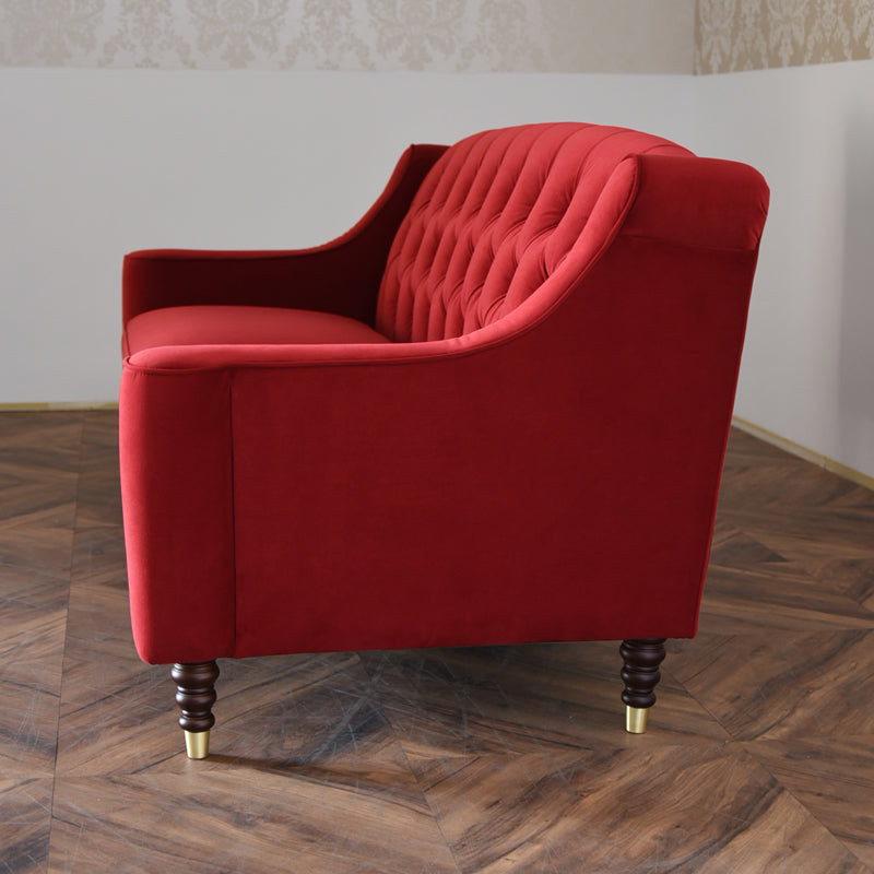 ベルベッド張り クラシック3人掛けソファ/ 赤が映えるホテルライクなラグジュアリーインテリア【送料無料】