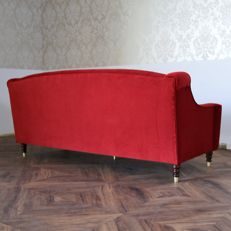 ベルベッド張り クラシック3人掛けソファ/ 赤が映えるホテルライクなラグジュアリーインテリア【送料無料】