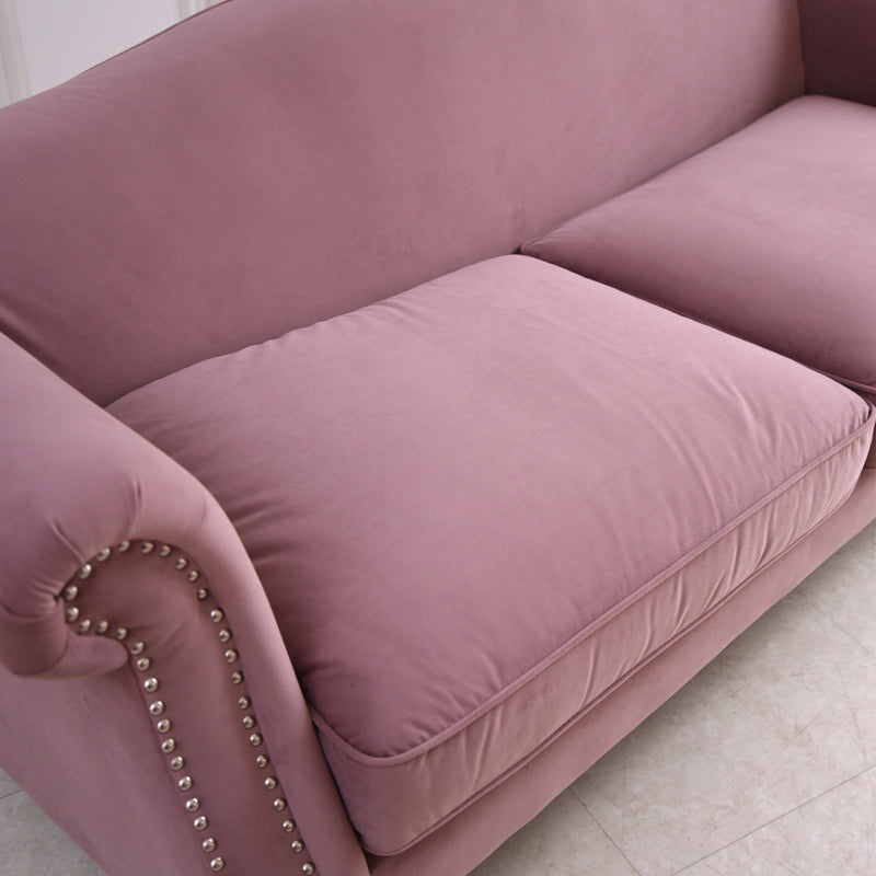 3人掛けソファ W190cm ベルベッド (ピンク) / ホテルライクなソファ