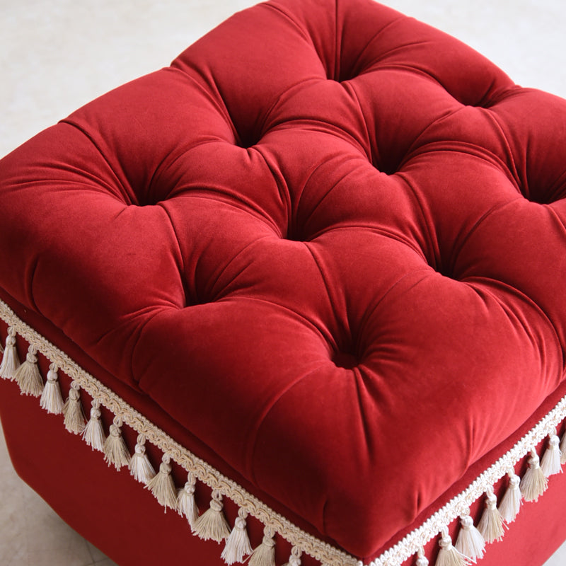 ベルベッド スツール赤 / タッセルが映えるクラシックでホテルライクなインテリアに【送料無料】