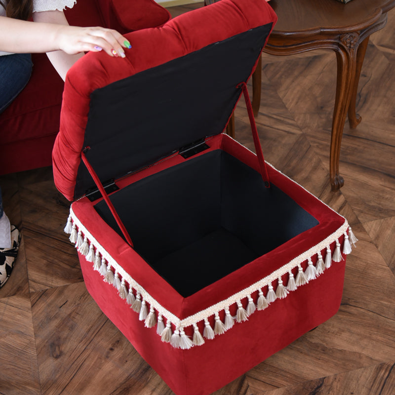 ベルベッド スツール赤 / タッセルが映えるクラシックでホテルライクなインテリアに【送料無料】