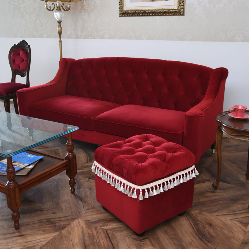 ベルベッド スツール赤 / タッセルが映えるクラシックでホテルライクなインテリアに【送料無料】