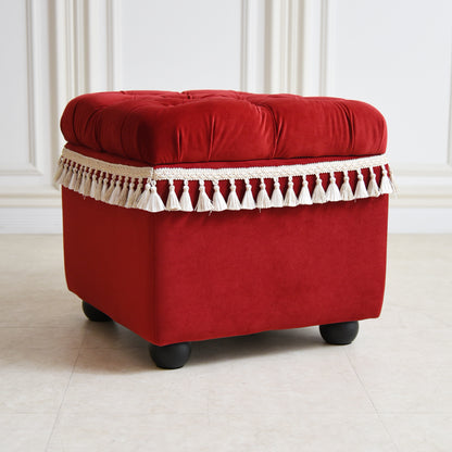 ベルベッド スツール赤 / タッセルが映えるクラシックでホテルライクなインテリアに【送料無料】