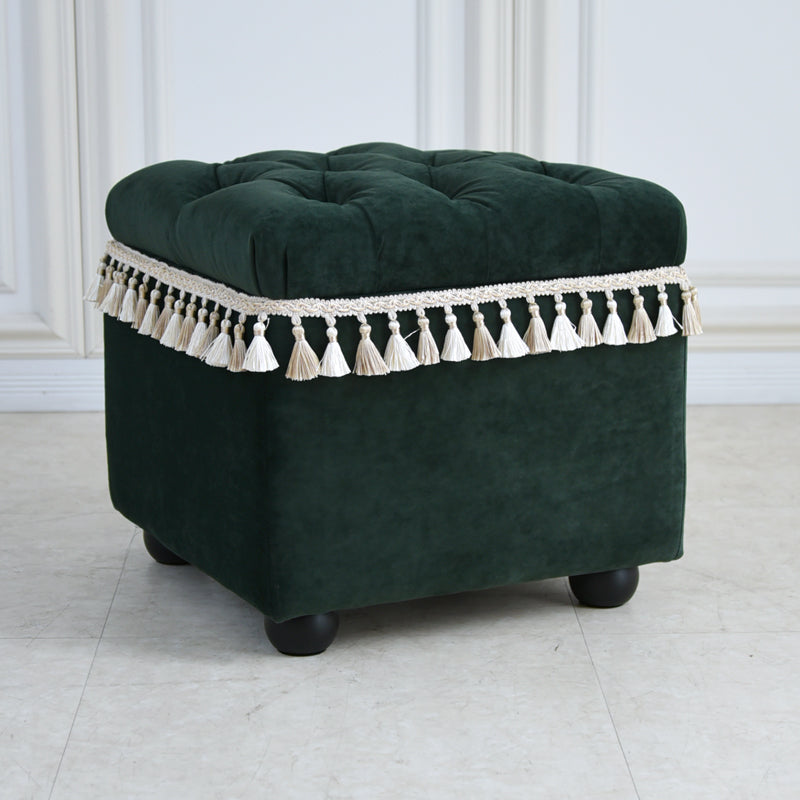 ベルベッド スツール緑/ タッセルが映えるクラシックでホテルライクなインテリアに【送料無料】