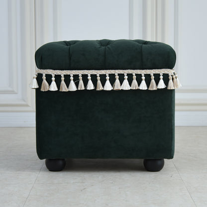 ベルベッド スツール緑/ タッセルが映えるクラシックでホテルライクなインテリアに【送料無料】