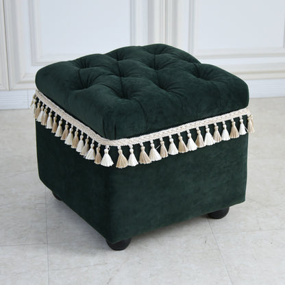 ベルベッド スツール緑/ タッセルが映えるクラシックでホテルライクなインテリアに【送料無料】