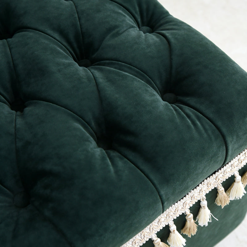 ベルベッド スツール緑/ タッセルが映えるクラシックでホテルライクなインテリアに【送料無料】