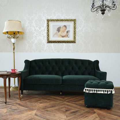 ベルベッド スツール緑/ タッセルが映えるクラシックでホテルライクなインテリアに【送料無料】