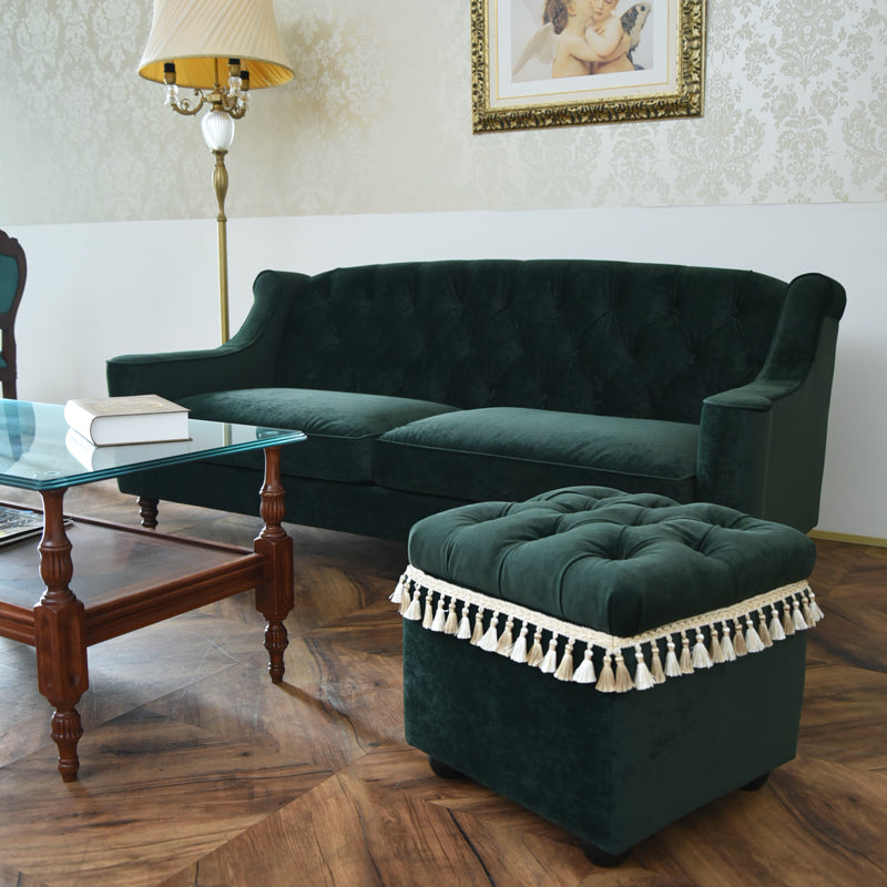 ベルベッド スツール緑/ タッセルが映えるクラシックでホテルライクなインテリアに【送料無料】