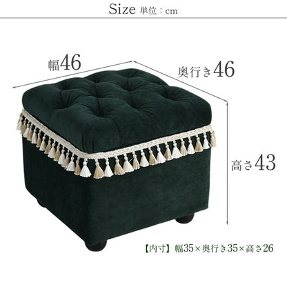 ベルベッド スツール緑/ タッセルが映えるクラシックでホテルライクなインテリアに【送料無料】