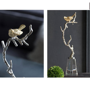 ニッチや棚の飾るものとしておすすめな 鳥オブジェ/ゴールドバード＆ガラス　