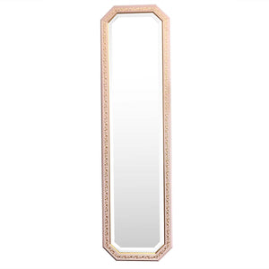 ウォールミラー/ 八角形の姿見 ピンクのリーフ柄 （イタリア製）