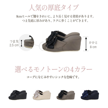 フォーマル 厚底スリッパ（グレージュ）/ 大きなリボンと高ヒールで美脚効果大 サロン仕様 学校行事にも