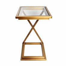 画像をギャラリービューアに読み込む, ソファサイドテーブル/ガラス＆ゴールド　座面に寄せられる便利なサイドテーブル
