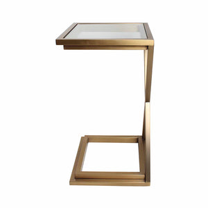 ソファサイドテーブル/ガラス＆ゴールド　座面に寄せられる便利なサイドテーブル