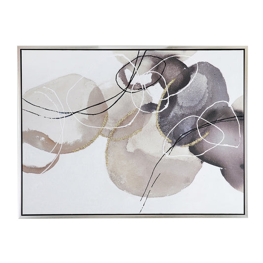 モダンアート額/パネルアート 120×90 グレーにゴールドラメのラインがアクセント