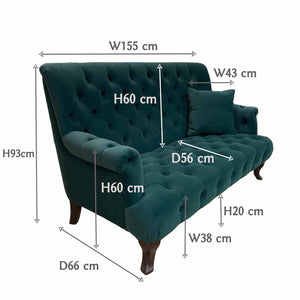 コンパクトな2人掛けソファ（ベルベット調 グリーン）/ 座面低めのハイバックソファ