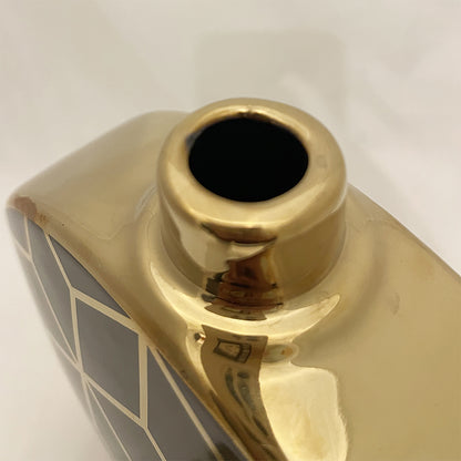 インテリアになるおしゃれなオブジェM/黒×ゴールド陶器ジャー