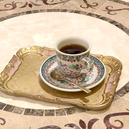 木製で軽い！コーヒートレー/イタリア製ハンドメイド（ピンク）