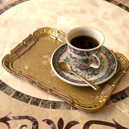 木製で軽い！コーヒートレー/イタリア製ハンドメイド（ボルドー）