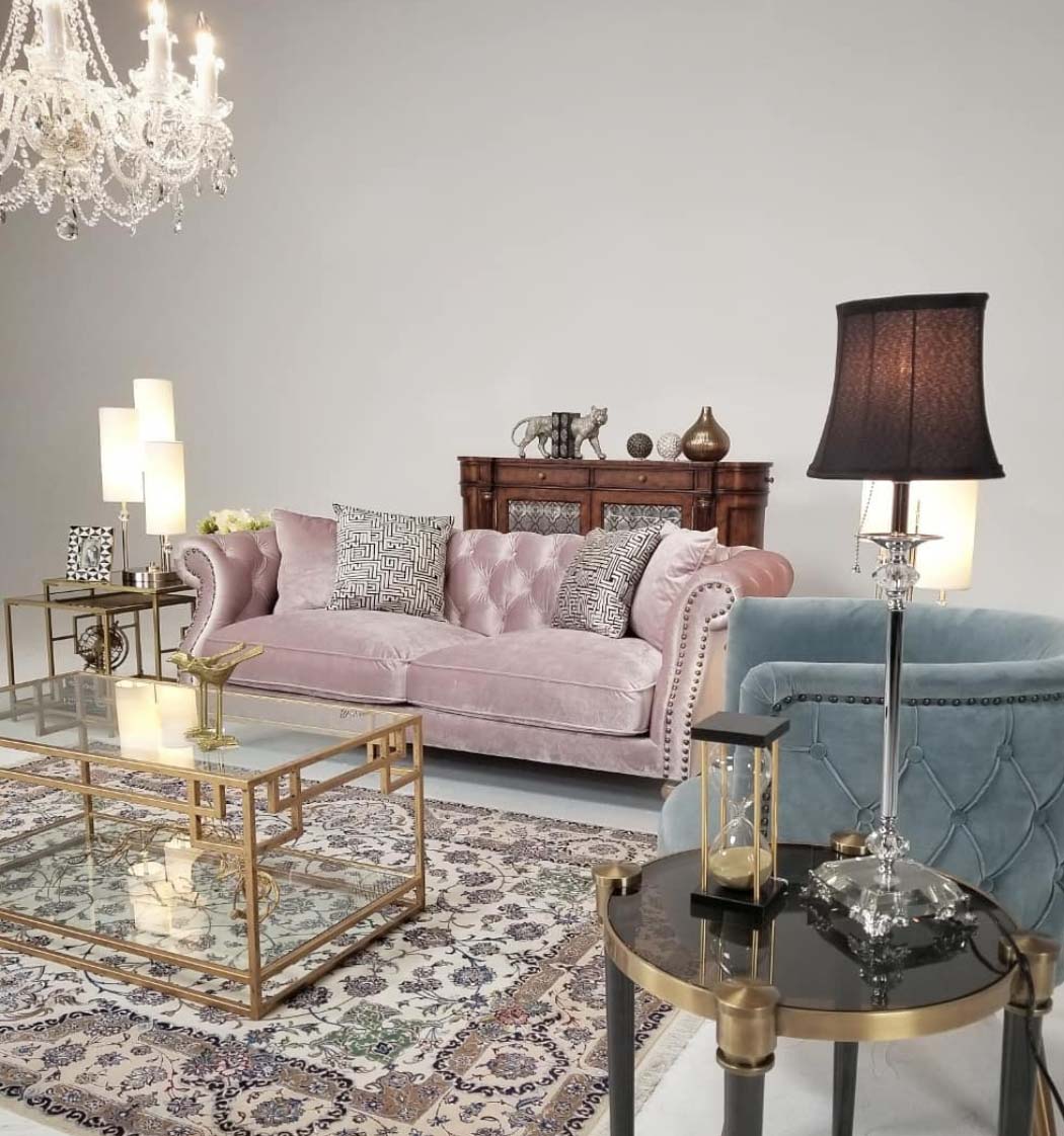 2人掛けチェスターフィールドソファ（ピンク）/ ニュアンスカラーが