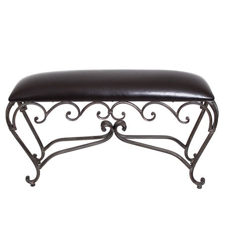 アイアンの曲線が美しい、フレンチスタイルのスリムスツールロング/（ダークブラウン 合皮）