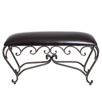 アイアンの曲線が美しい、フレンチスタイルのスリムスツールロング/（ダークブラウン 合皮）