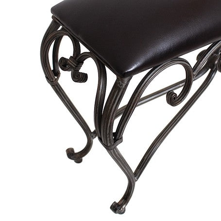 アイアンの曲線が美しい、フレンチスタイルのスリムスツールロング/（ダークブラウン 合皮）