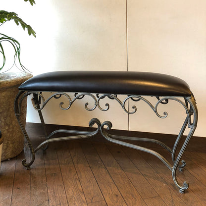 アイアンの曲線が美しい、フレンチスタイルのスリムスツールロング/（ダークブラウン 合皮）